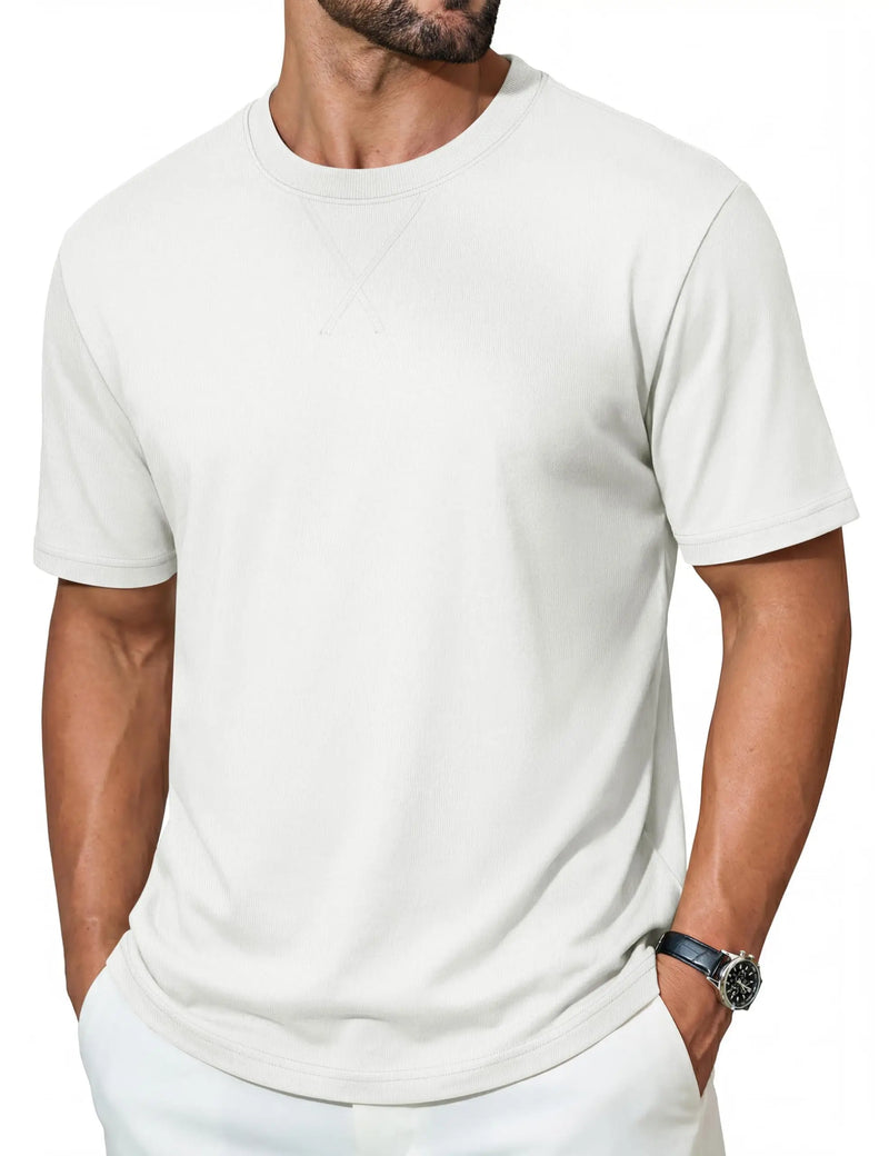TACVASEN Cotton Tee Shirts Men Plain Drop Shoulder Crew Neck Summer Loose Fit Soft Breathable Casual Work Daily Fashion Top