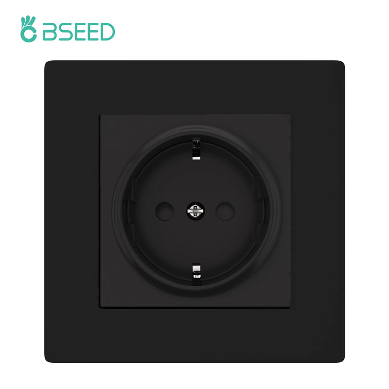 BSEED New Type 1/2Gang 1Way Mechanical Button Switch Light Switch Plus Wall Power Socket With Claws Plastic Panel EU Outlets