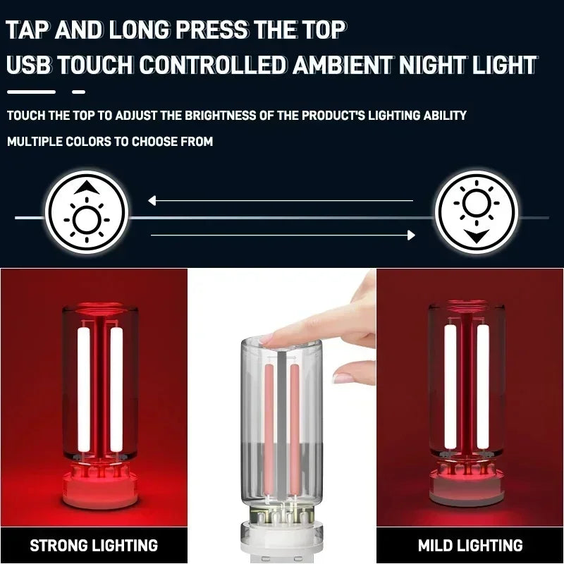 USB Touch Control LED Night Light Portable Lighting Incandescent Lamp Atmosphere Filament Light Bulb Car Bedroom Decoration