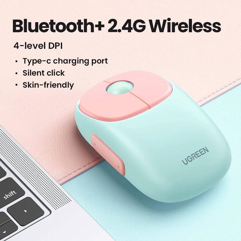 UGREEN Slim Wireless Mouse Rechargeable Bluetooth 5.0 3.0 2.4G  4000 DPI Charging Bluetooth Mouse For MacBook iPad Tablet Laptop