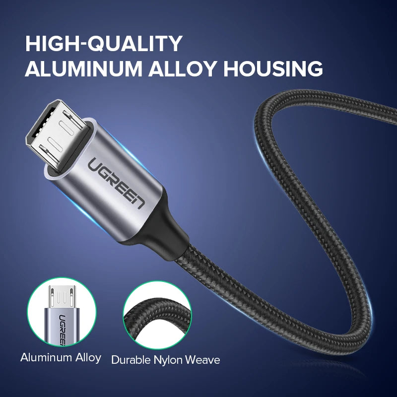 UGREEN 2 Pack Micro USB Cable 3A Fast Charging 1.5m USB Cable for Samsung Xiaomi HTC USB Charger Data Cable Mobile Phone Cable