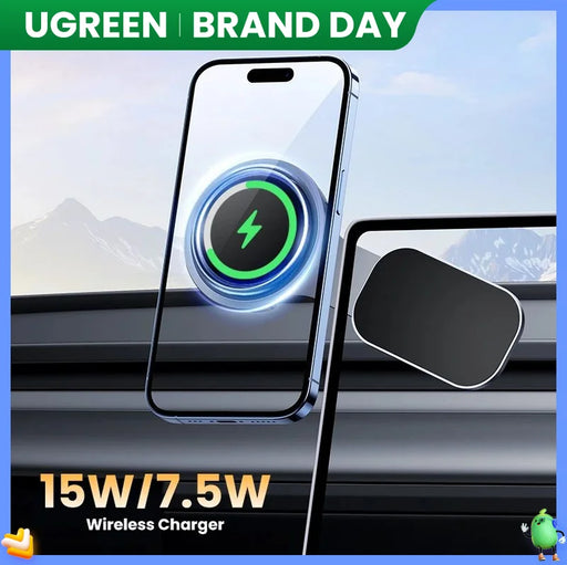 UGREEN Car Magnetic Stand Wireless Charger For iPhone 15 14 13 12 Pro Max Charging for Magsafe Car Holder for Tesla Model