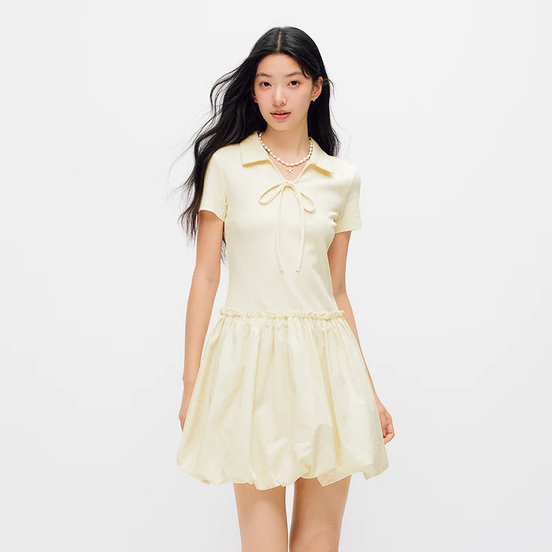 Semir Women Dress Polo Collar Ruffle Spliced Cute Versatile Sweet Bud Mini 2026 Summer Casual Fashion Top