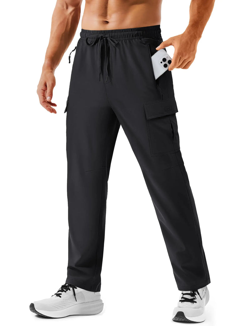 TACVASEN Men's Hiking Cargo Pants with Zipper Pockets Lightweight Quick Dry Water Resistant Travel Athletic Casual Fishing Pants