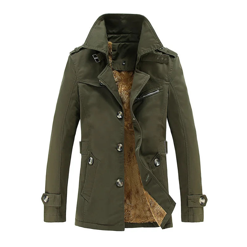 2026 New Men's Khaki Long-Sleeve Jacket, Green Single-Breasted Lapel Coat, Black or Blue Overcoat Available.