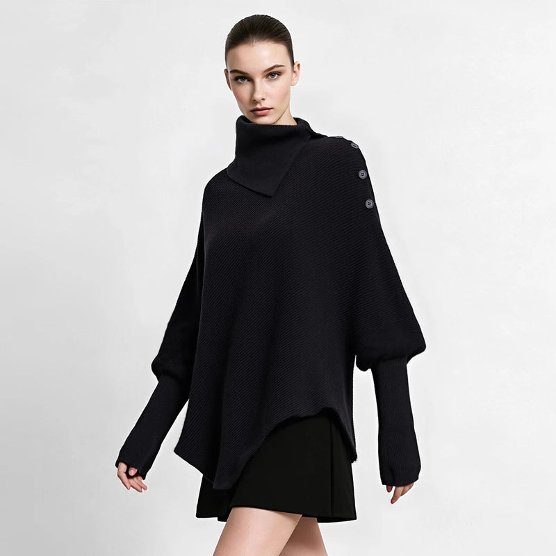 អាវយឺតក Turtleneck ដៃអាវ Batwing អាវមិនស្មើគ្នាសម្រាប់នារី រលុង សមល្មម អាវយឺតរដូវរងាសម្រាប់នារីធ្វើដំណើរទៅធ្វើការ 12644072