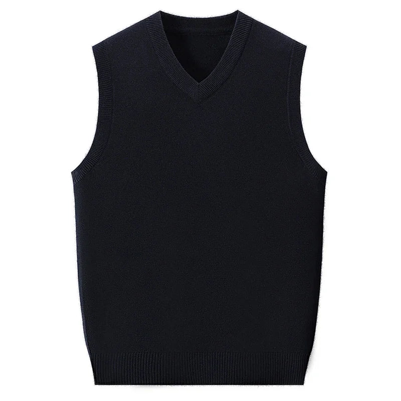 V Neck Sleeveless Wool Knit Vest For Men Soft Handfeel Knitwear Business Formal Sweater Tank Top Autumn Layering Clothes