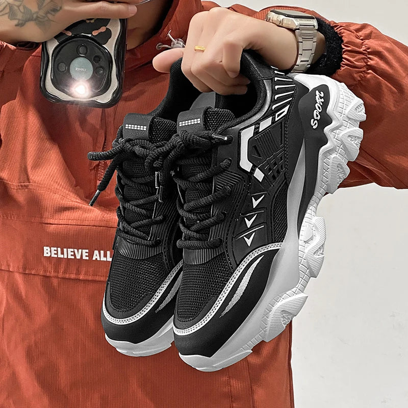 Mens Running Shoes 2025 New Trendy Thick Soled Sneakers Anti Slip Cosy Fashion Leather Lace-up Casual Tennis Shoes for Men