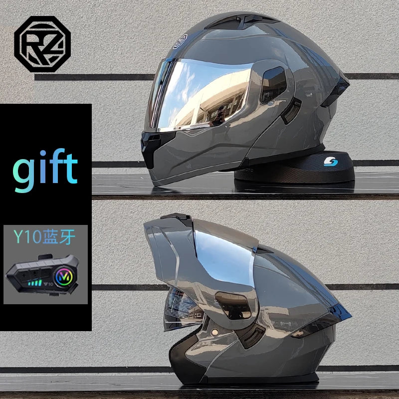 Modular flip motorcycle helmet with Bluetooth earphones, dual lens full helmet ORZ-103