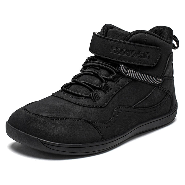 HOBIBEAR Kids Mid-Barefoot Shoes Big/Kid Wide Toe Box Zero Drop Artificial Leather Hook-Loop Outdoor Boots