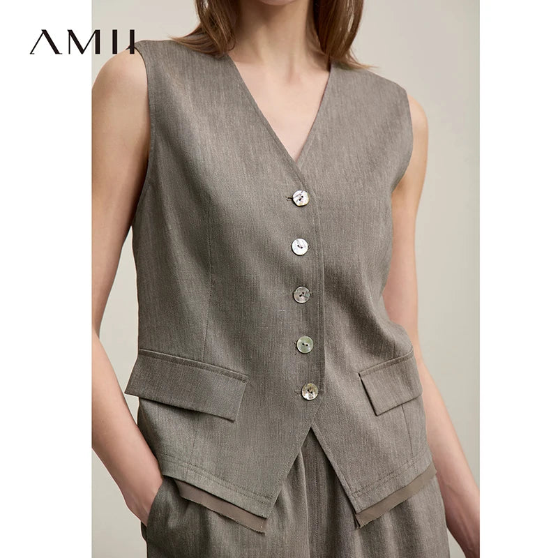 អាវកាក់ក V របស់ស្ត្រី Amii រដូវក្តៅឆ្នាំ ២០២៦ អាវធំដើមទ្រូងតែមួយថ្មីធ្វើពីក្រណាត់ Chiffon Patchwork Hem ដៃខ្លីធម្មតា 12622042