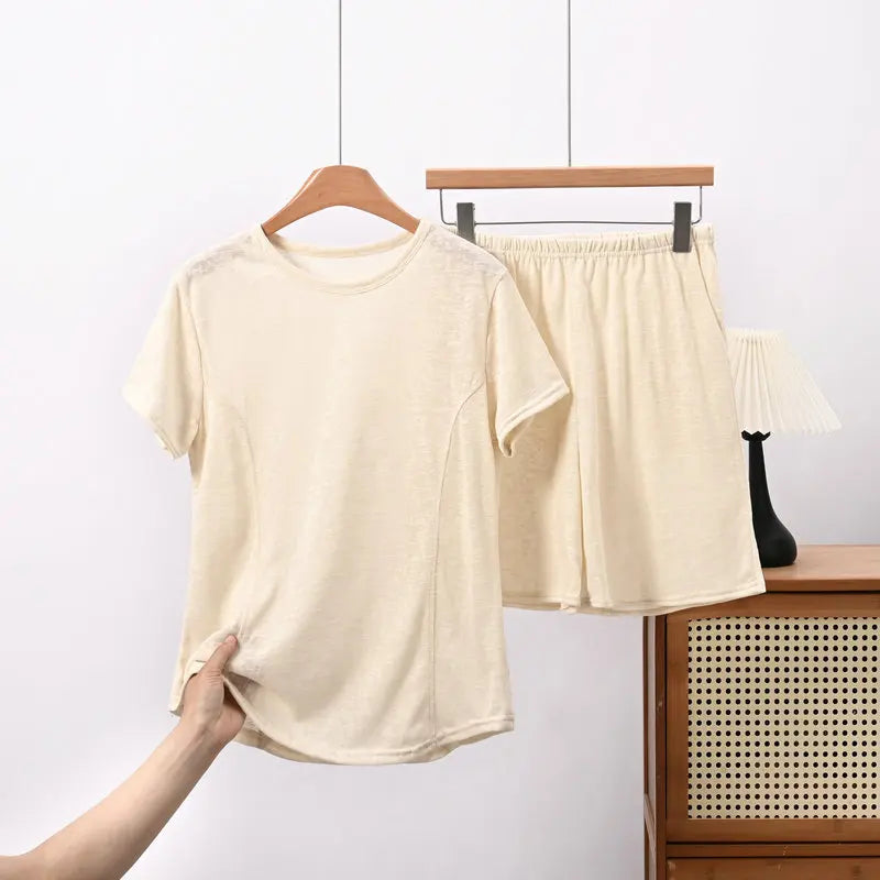 Solid Color Women's Pajamas Set Short Sleeve Summer Wear Female Clothing New Two-Piece Pyjama Set Woman Nightwear Home Clothes