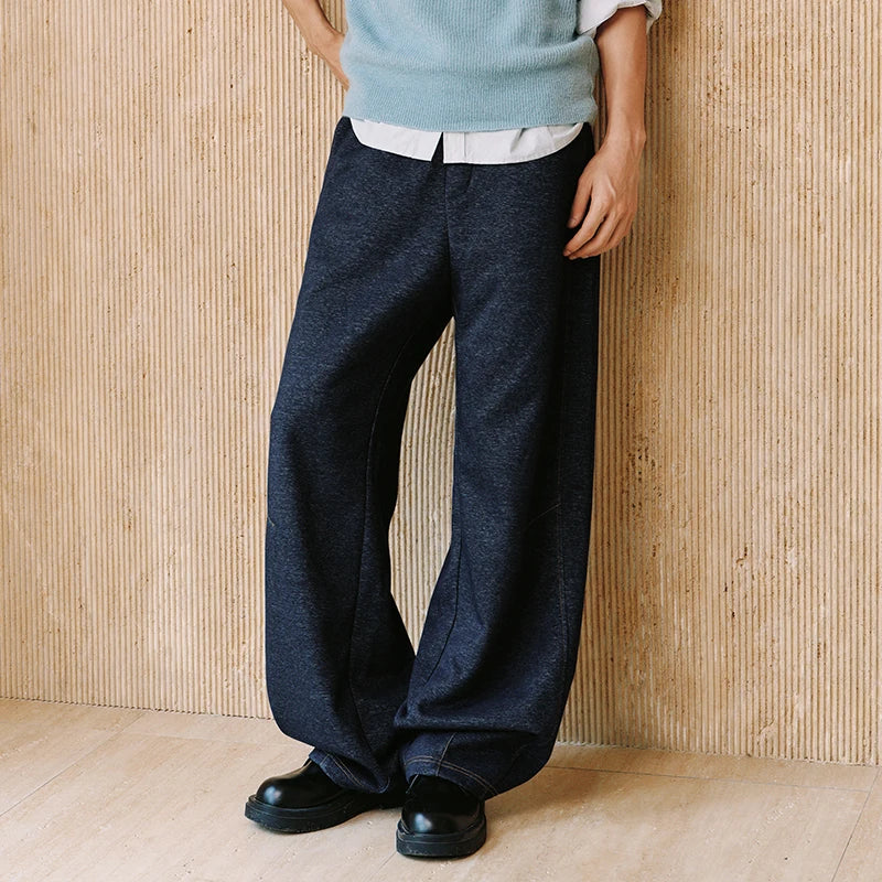 Semir Casual Pants Men Winter Faux Denim Loose Arc Pants 2025 New High Drape Relaxed Wide Leg Pants Popular Men'S Clothing