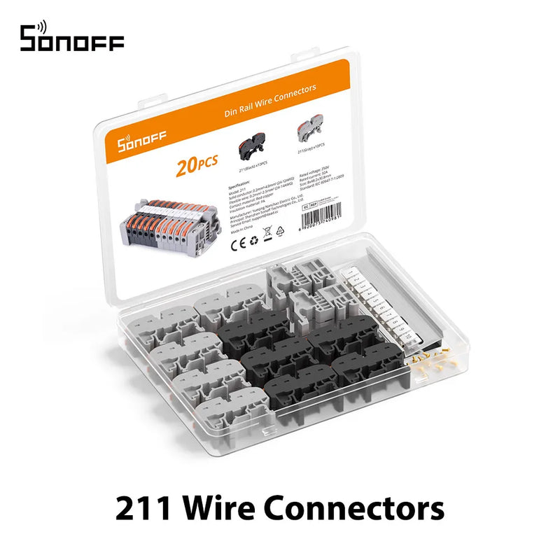 SONOFF Din Rail Wire Connector Universal Compact Wiring Terminal Block Push-in Multi-Purpose for Electrical Cable Connection