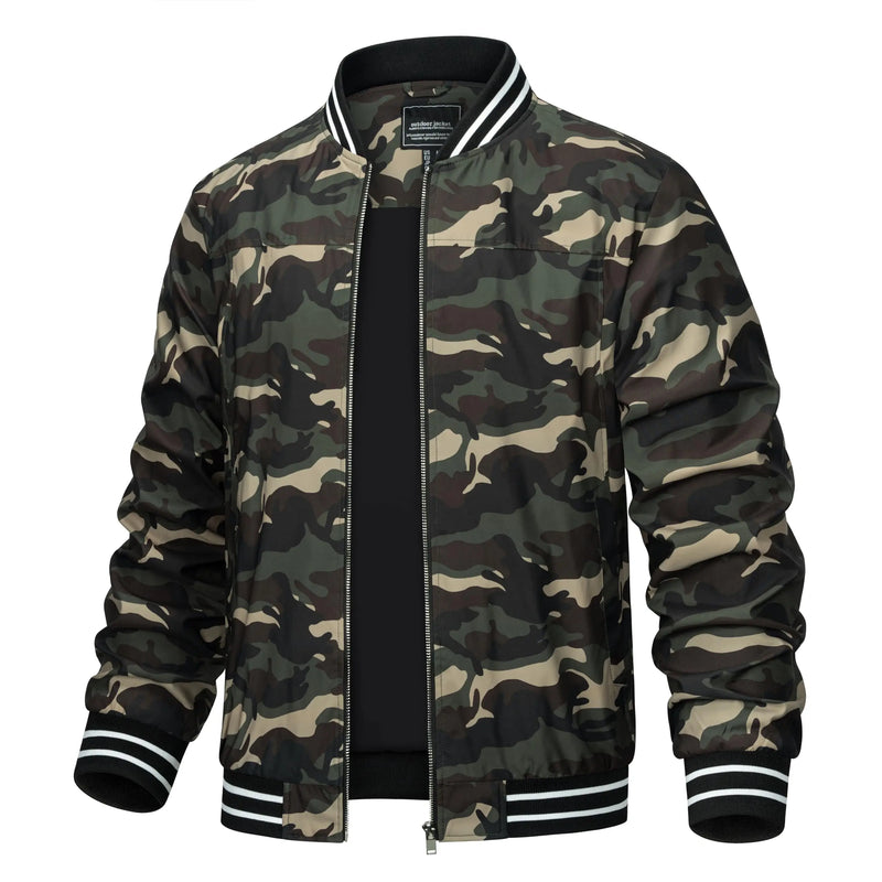 TACVASEN Spring Autumn Casual Jacket Mens Lightweight Full Zip Bomer Jacket Waterproof Outdoor Jacket Baseball Male Windbreaker