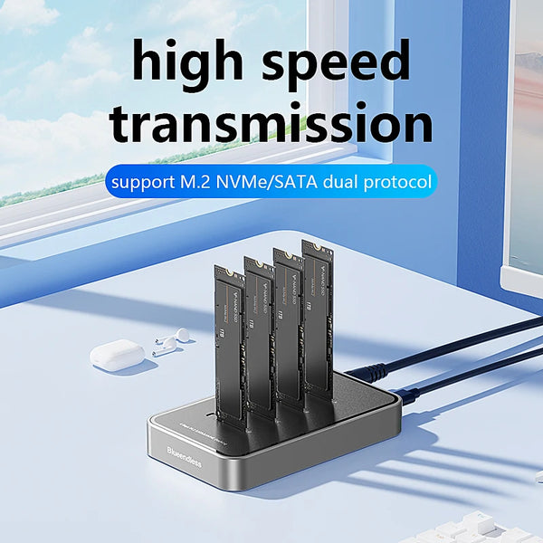 ស្ថានីយ ចត SSD ទំហំ 4 ច្រក Blueendless ប្រភេទ C USB3.1 10Gbps M2 NVMe PCIe SATA NGFF ស្រោម SSD អាលុយមីញ៉ូម