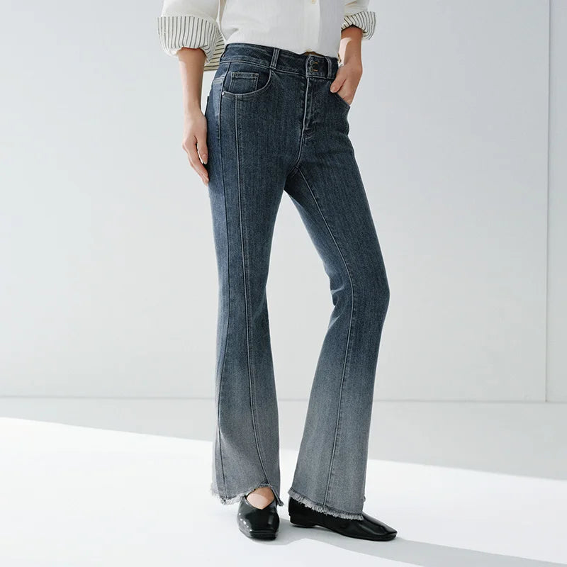 Semir Soft Jeans Women 2026 Spring Raw Hem Split Gradient Flare Leg Casual Fashion Comfortable Versatile Long Trousers