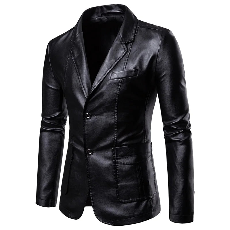 2026 New Khaki Men's PU Jacket, Dark Blue  Burgundy Black Coat, Asian Size Slim Leather Blazers, M-5XL,2025 New