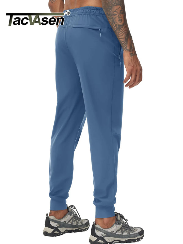 TACVASEN Men's Lightweight Waterproof Athletic Joggers Zipper Pockets Quick Dry Track Running Pants Gym Sweatpants Workout Golf