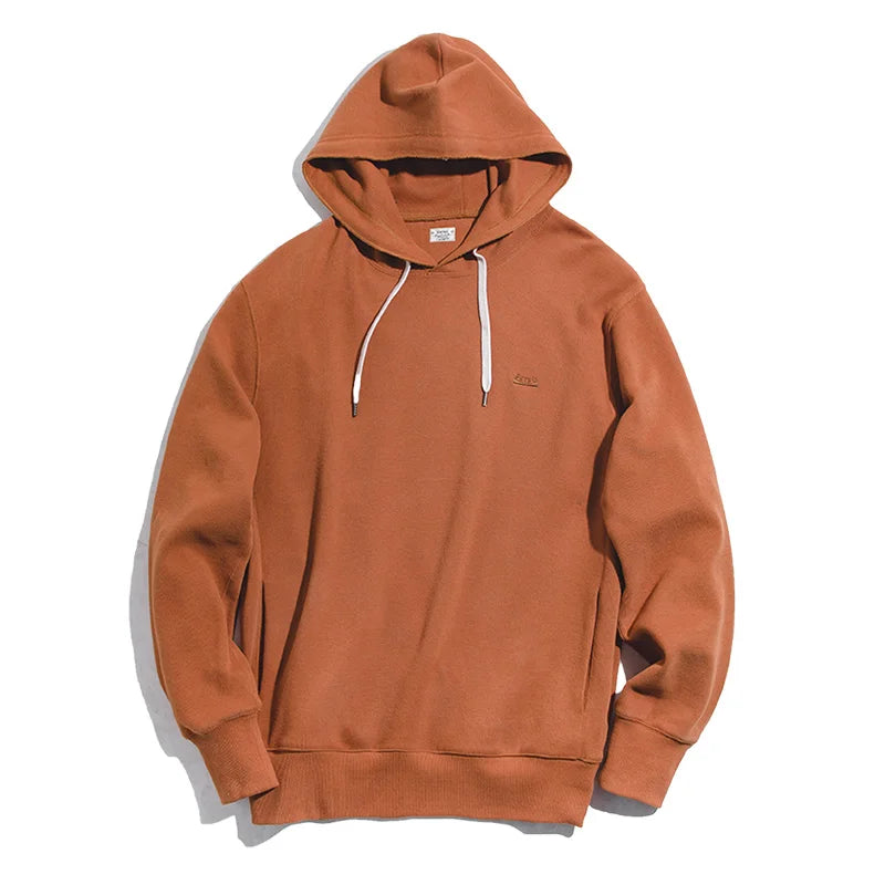 Maden Retro Men's Solid Color Long Sleeve Hoodies Sweatshirt Casual Loose with Drawstring Pullover for Men Autumn Streetwear Top