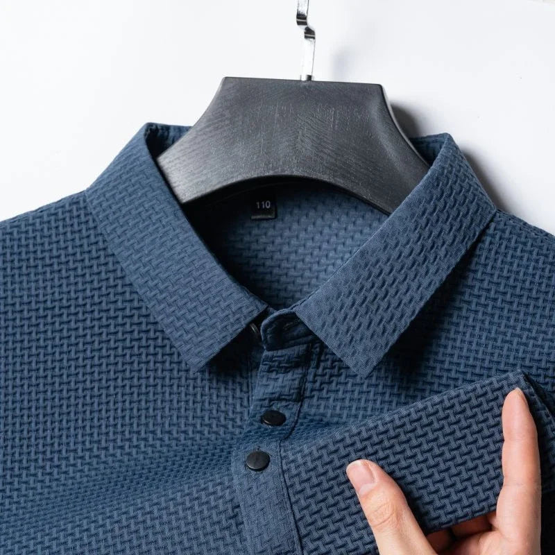 【High-quality】Asian Sizes Summer New Men's Lop-up Hollow Short-sleeved Polo Shirt Ice Silk Business Casual Sweat-absorbing Top