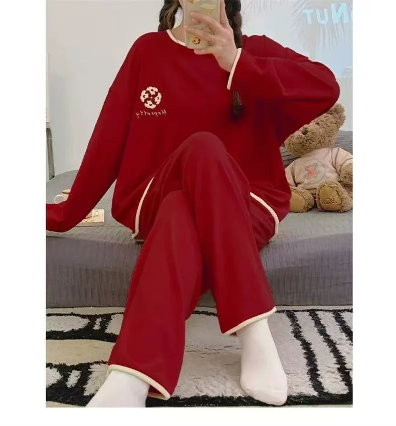 M-3XL Pijama Mujer Invierno Warm De Velvet Women Pajama Big Size Red Home Clothes New Year Sleepwear Pajama Lady Spring Fall