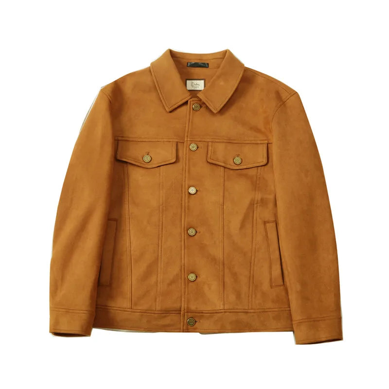 High-Grade Deerskin Velvet Padded Jacket,  Men's Lapel Short Solid Color Coat Brown