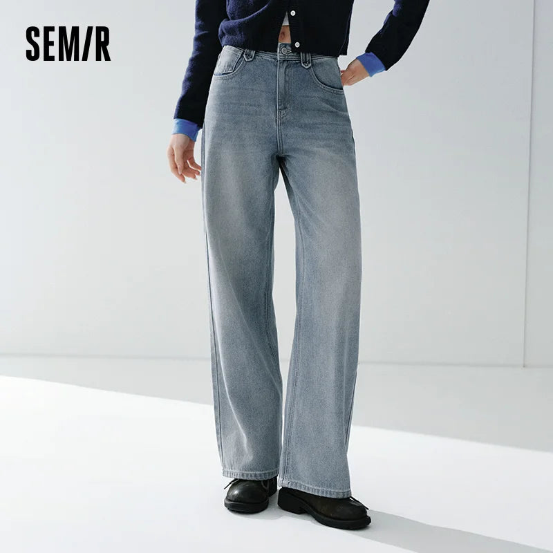 Semir Retro Jeans Women 2026 Spring Lyocell Blend Wide Leg Floor Length Hip Covering Leg Lengthening Trendy Trousers