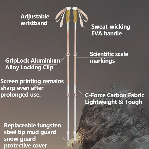 Naturehike 2025 EXT Ultra-Lightweight Three-Section Carbon Fibre Telescopic Trekking Pole with Aluminium Alloy Locking Mechanism