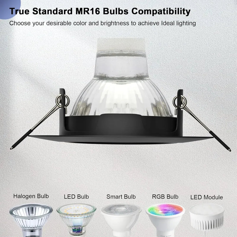 JOYINLED 2/6/10PCS Adjustable LED Downlight Frame Black Recessed Ceiling Spotlight Housing Trim Compatible GU10 MR16 GU5.3 Bulb