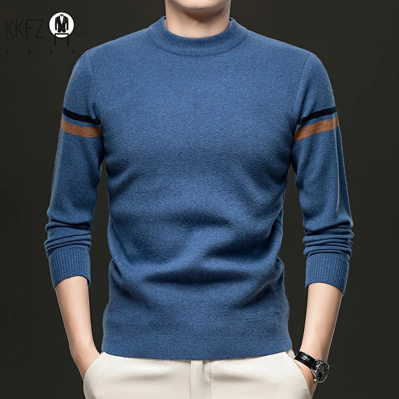 New Autumn and Winter Men's Casual and Fashionable Long Sleeved Round Neck Knitted Sweater Warm and Versatile Top