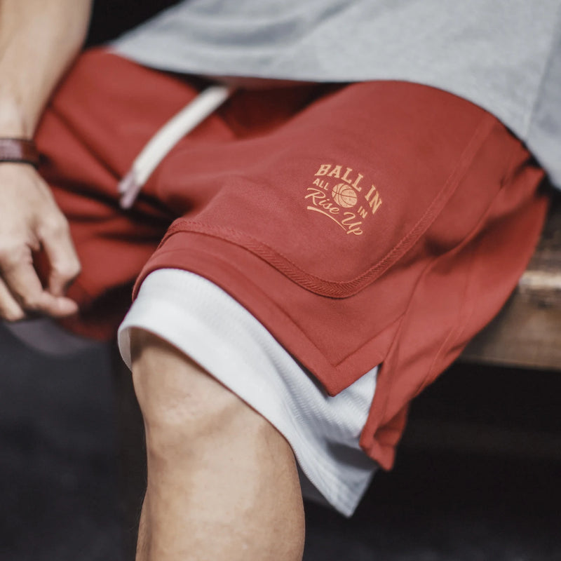 ខោខ្លីបុរស Maden បែបអាមេរិកាំង Retro Street Basketball បោះពុម្ពលើអាវយឺតប៉ាក់ ខ្យល់ចេញចូលបាន ទំហំ ៥ អ៊ីញ ខោហាត់ប្រាណប្រចាំថ្ងៃ រដូវក្ដៅ