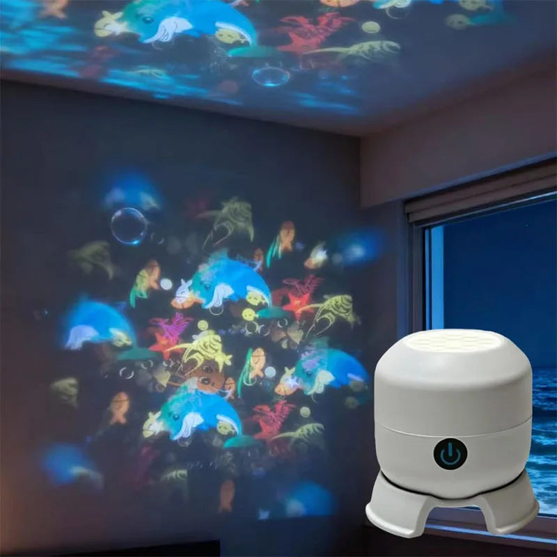 360° Rotating LED Starry Ocean Projection Night Light Dynamic Projector USB Rechargeable Adjustable Ambient Light Decor Lamp
