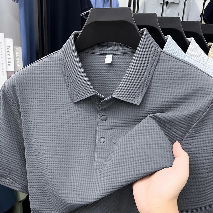 2026 Men's Waffle Knit Polo Shirt - 3D Textured Lapel, Quick Dry & Stretchy, Business Casual Style