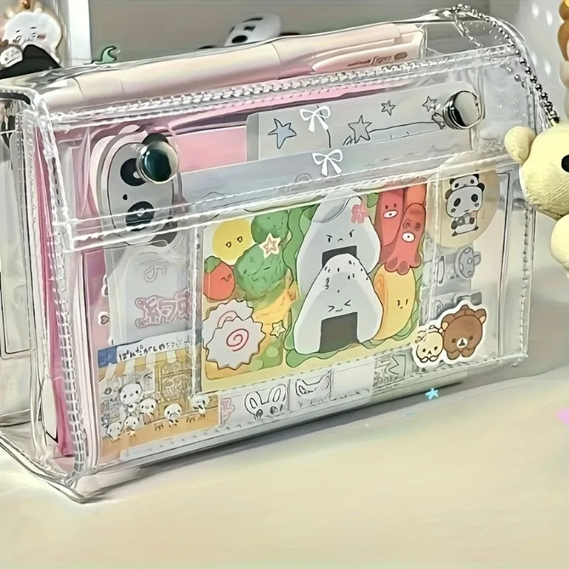 1pc Four-Layer PVC waterproof large capacity Travel Toiletries Storage Bag, Student Multifunctional Stationery Pencil Case.