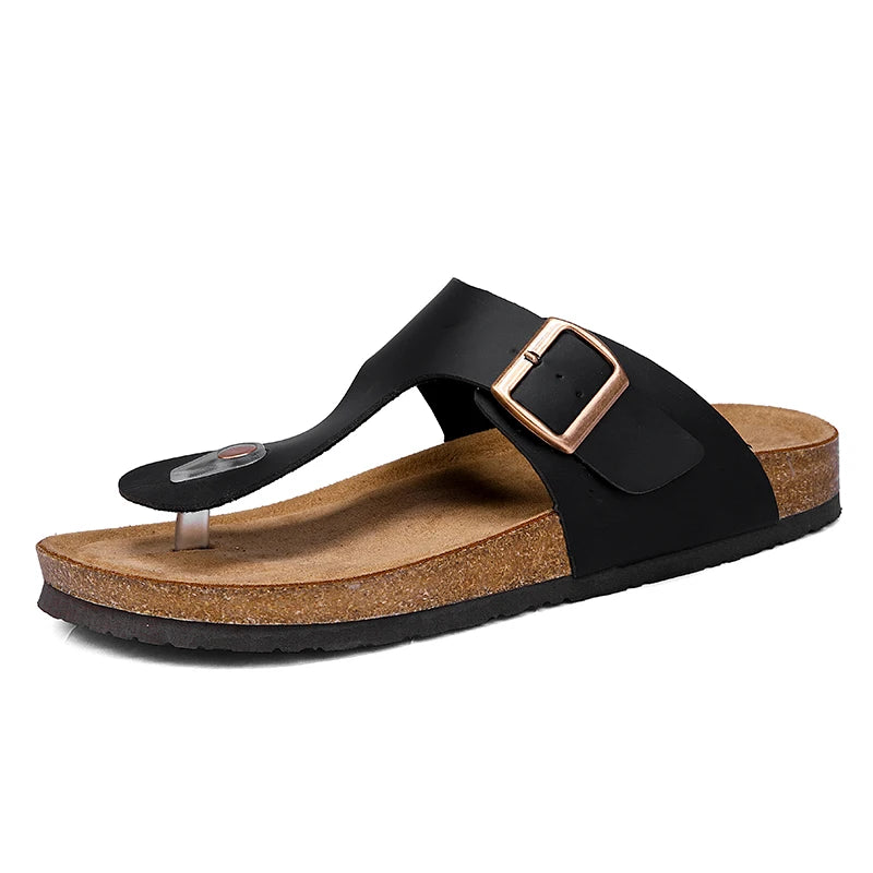 Men's Flip Flops Microfiber Leather Cork Slippers Clogs Outdoor Beach Casual Shoes Chanclas Hombre Durable Non-Slip Luxury Shoes