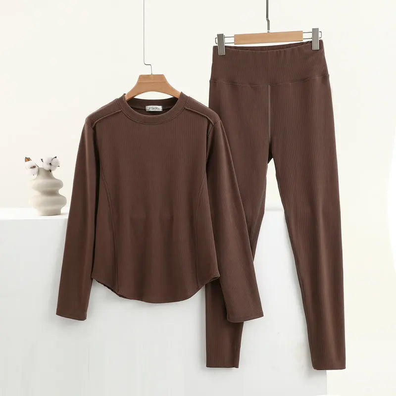 Thermal Underwear Women's Sleepwear Suit Comfortable Long-sleeved Trousers Set Autumn Winter Velvet Heating Home Pajamas