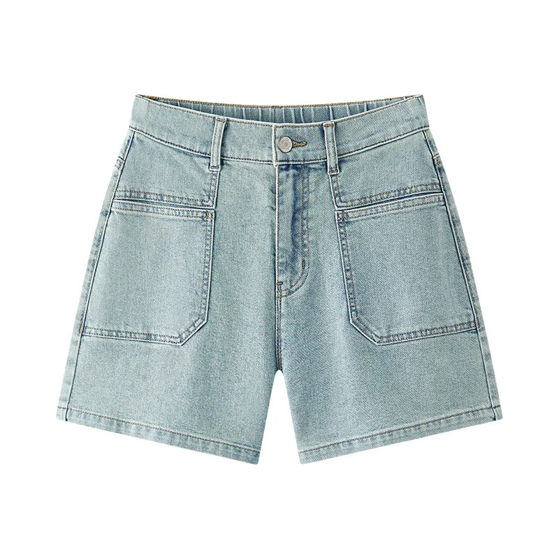 Semir Womens Denim Shorts 2026 Vintage Washed Semi Elastic Waist Straight Casual Soft