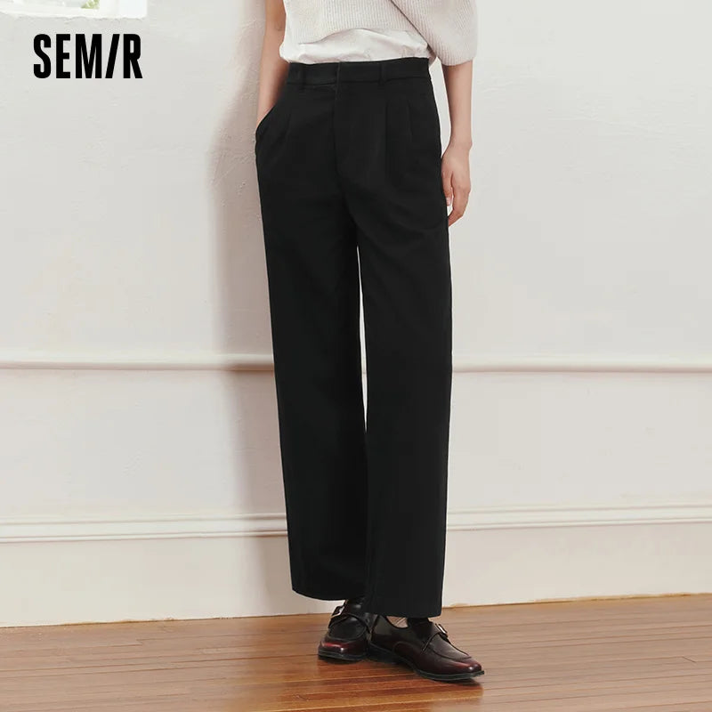 Semir Minimalist Pants Women 2026 Spring Solid Color Ins Trendy Wide Leg Casual Comfortable Daily Wear Long Trousers
