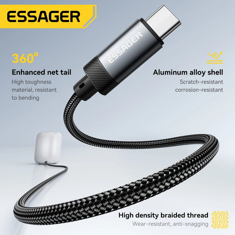 ខ្សែ Essager USB Type C Aux ខ្សែឧបករណ៍បំពងសម្លេង USB A/Lighting ទៅ 3.5mm Jack Audio Cable សម្រាប់ទូរស័ព្ទ កាសស្តាប់ត្រចៀក កុំព្យូទ័រ ថេប្លេត ទូរទស្សន៍ អាដាប់ទ័រ