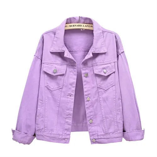 2026 New Women's Blue Denim Jacket Single-breasted Lapel Coat Fashion Casual Tops Green Black Red Outerwear Female Overcoat