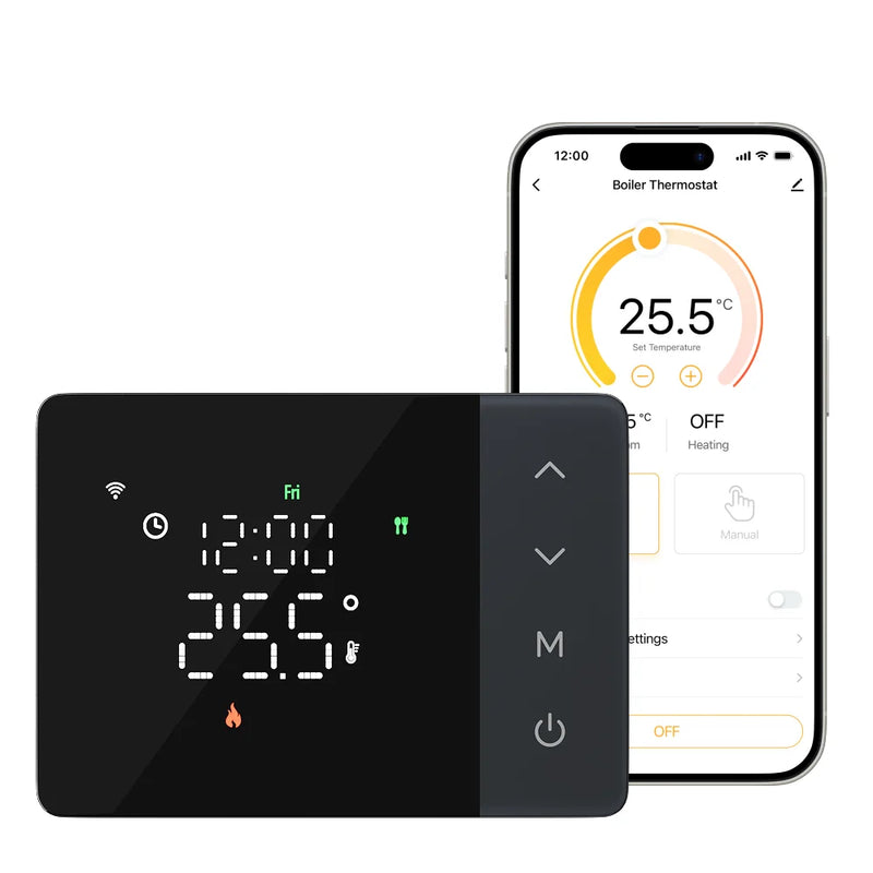 Smart Wireless Tuya Thermostat WiFi Daily Programmable Heating Cooling Temperature Controller for Gas Boiler, Battery Powered