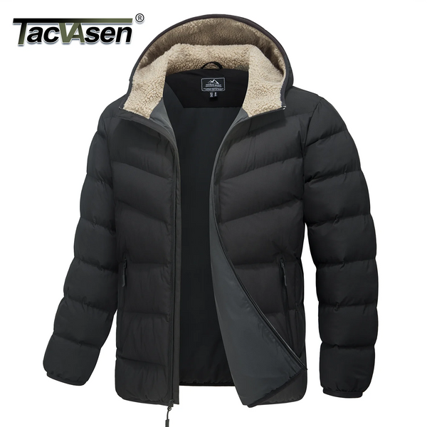 TACVASEN Mens Sherpa Lined Puffer Jacket Quilted Full-Zip Water Resistant Windproof OutShell Zippered Pockets Fleece Warm Coat