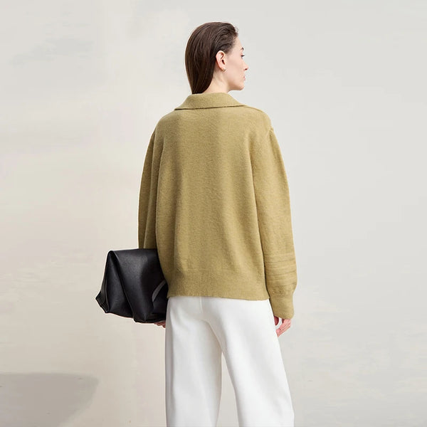 AMII Women's Minimalist Autumn Sweater 2026 New Solid Loose Commuter V-neck Pullover Long Sleeve Tops Female Clothing 12544108