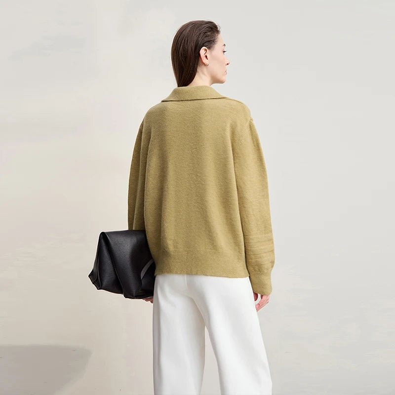 AMII Women's Minimalist Autumn Sweater 2026 New Solid Loose Commuter V-neck Pullover Long Sleeve Tops Female Clothing 12544108