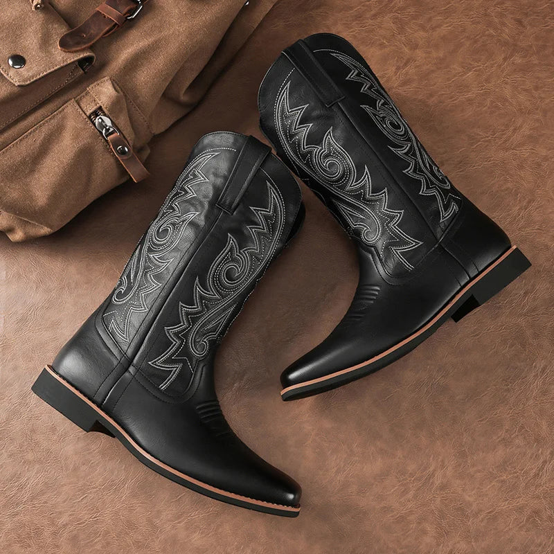 Men's embroider high top boots four seasons light non-slip comfort soft-sole outdoor boots fashion British walking casual boots