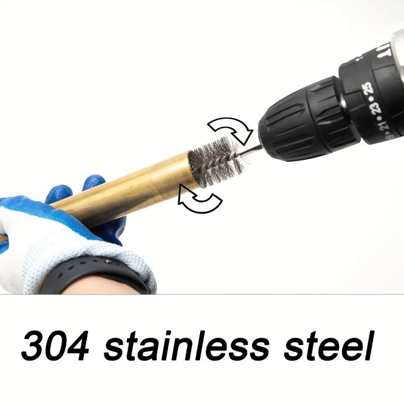 6pcs/set Stainless Steel Wire Tube Brushes,1/4" Hex Shank Multi Sizes Rust Remover Deburr Polishing Brush,Motorcycle cleaning