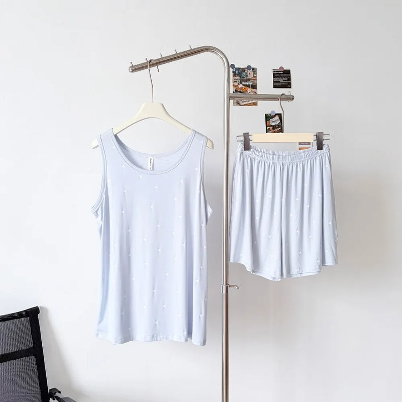 2 Pieces Pajamas Sleepwear Summer Clothes Night Wears for Females Loose Sleeveless Pajama Set Sleeping Home Suit 2026 New