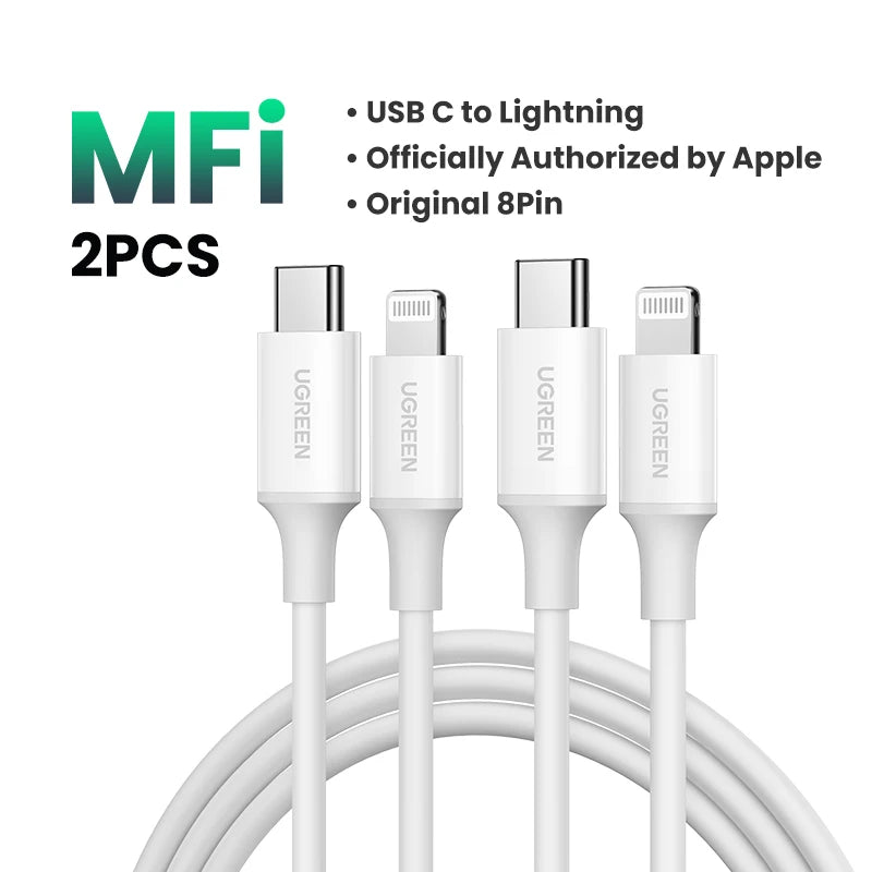 UGREEN 2PCS MFi 20W PD USB Type C to Lightning Cable for iPhone 14 13 12 Pro Max Fast Charging for iPad Mini Phone Type C Cables