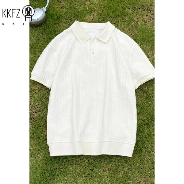 Mens Oversized Polo Short Sleeve Top Vertical Rib Jacquard Texture Lapel Collar For Casual Commute Leisure Daily Wear